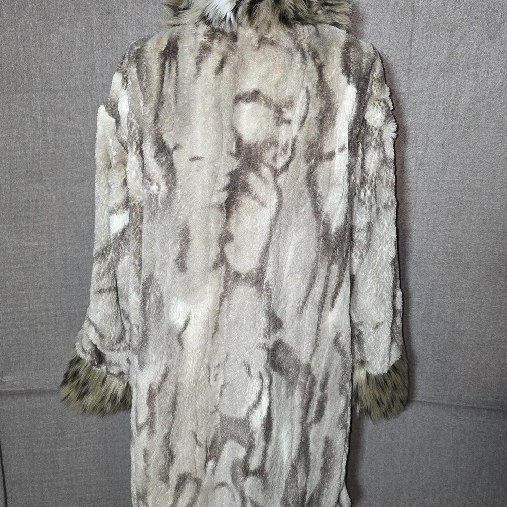 Adrienne Landau Brown & Cream Faux Fur Trim Spotted Kimono Jacket Womens Large - Picture 5 of 15